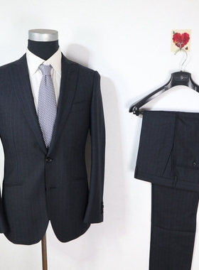 蓝豹/lampo套装西服 bespoke系列秋冬款深灰色蓝条绒面商务175 96