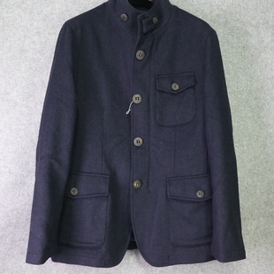 男士 48码 One系秋冬绒面夹克外套 90%羊毛10%桑蚕丝 藏青色 蓝豹