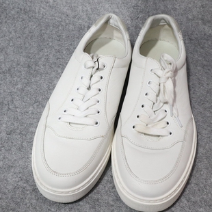 男士 41码 白色系带款 头层牛皮革 休闲鞋 蓝豹