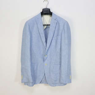 男士 修身 休闲西服 时尚 商务亚麻半夹蓝色单西 春夏薄款 蓝豹
