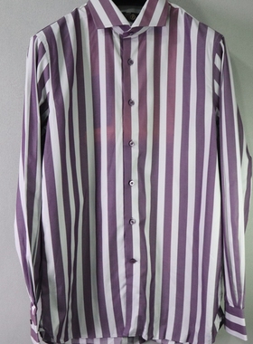 蓝豹/男士紫色条纹全棉修身款长袖衬衫40 41 42码 瑕疵款 特价