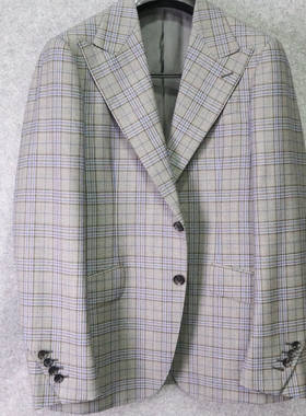 蓝豹/男士灰色格纹款套装西服 bespoke系列 大枪驳领 175 96Y
