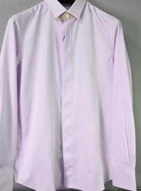 蓝豹/男士淡紫色商务全棉超修身款长袖衬衫 39码 有略微瑕疵