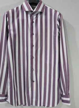 蓝豹/男士商务紫色条纹全棉修身款长袖衬衫38 39 40 41 42 43码