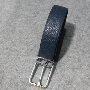 铜质皮带头 蓝色商务荔枝纹牛皮革皮带 1100mm 男士 蓝豹
