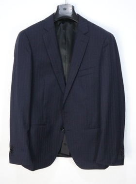 蓝豹/男士正装西服 深藏青白色条纹四季超修身全羊毛面料170/96Y