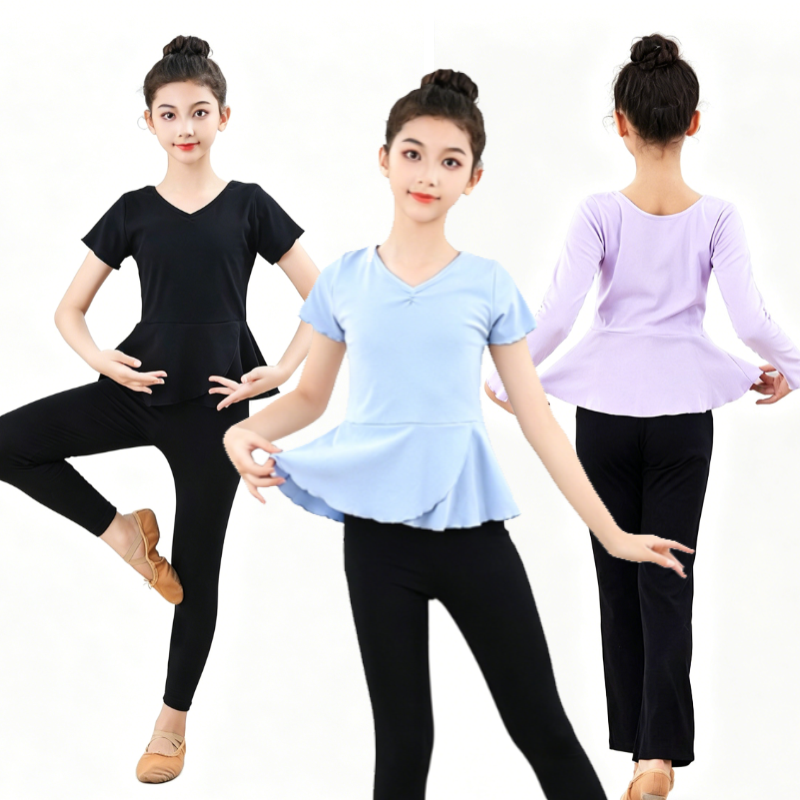 女童民族舞螺纹棉拉丁练功服
