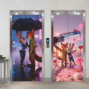 疯狂动物城电梯门贴纸一梯一户自粘卡通兔子警官贴画入户门装饰膜