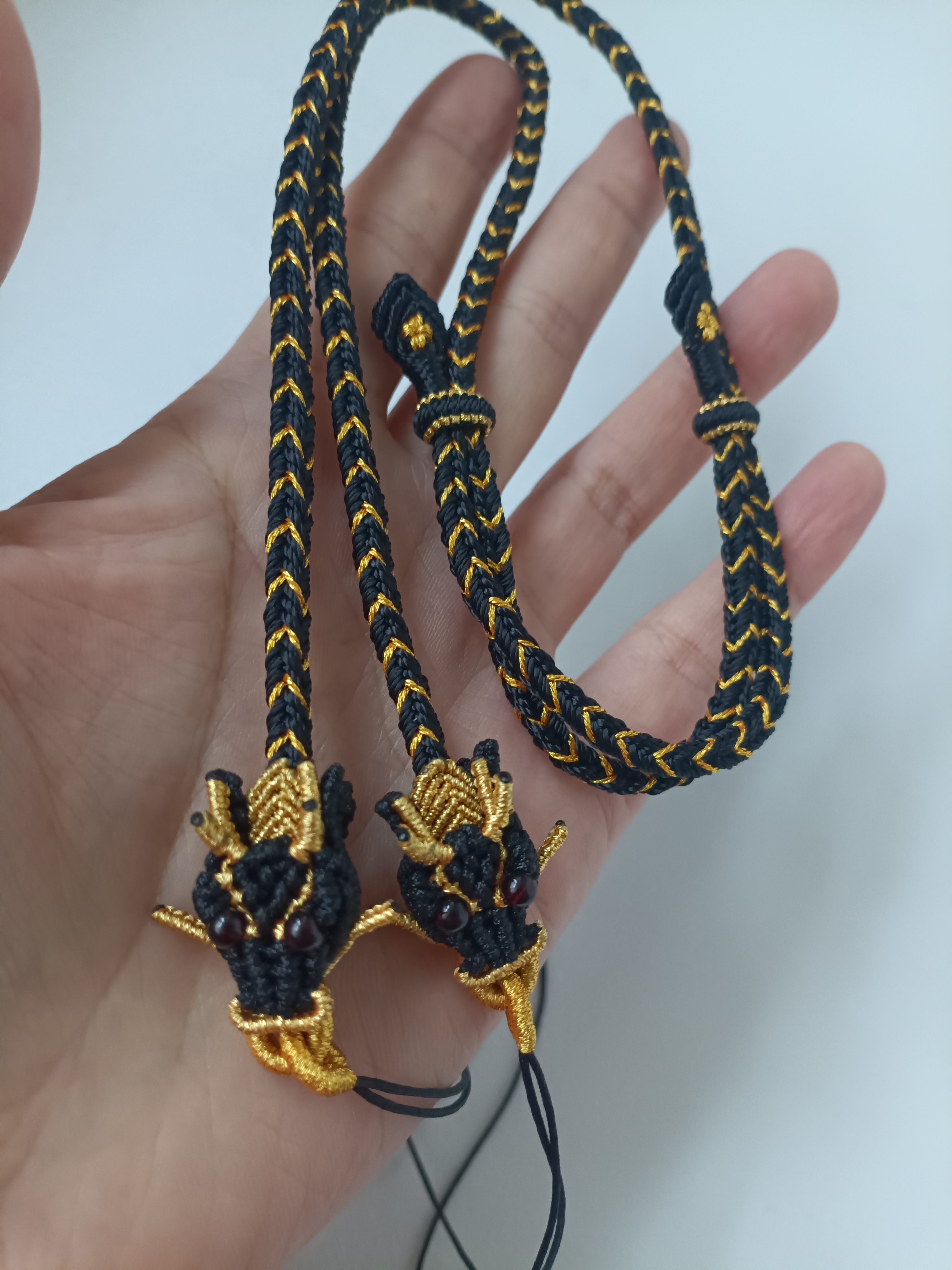 纯手工编织横穿双龙头龙鳞项链绳本命年生日礼物翡翠黄金吊坠挂绳