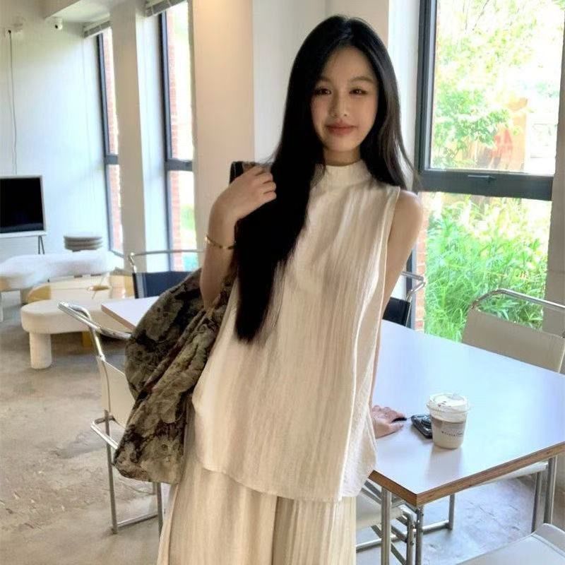 无袖上衣搭配阔腿裤两件套女夏2025新款气质时尚洋气减龄休闲套装