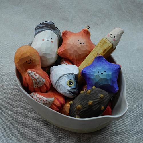 木刻自习室赶海系列手工木雕衣帽挂钩冰箱贴车载挂件桌面装饰礼物