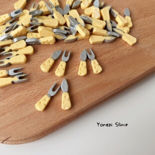 食玩 迷你芝士刀叉 史莱姆树脂装饰配件diy