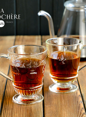 法国进口LA ROCHERE玻璃咖啡杯耐高温茶水杯马克杯带把手玻璃杯子