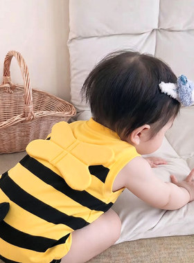 2026夏季新款婴儿衣服纯棉薄款蜜蜂连体衣超萌哈衣宝宝无袖爬服夏