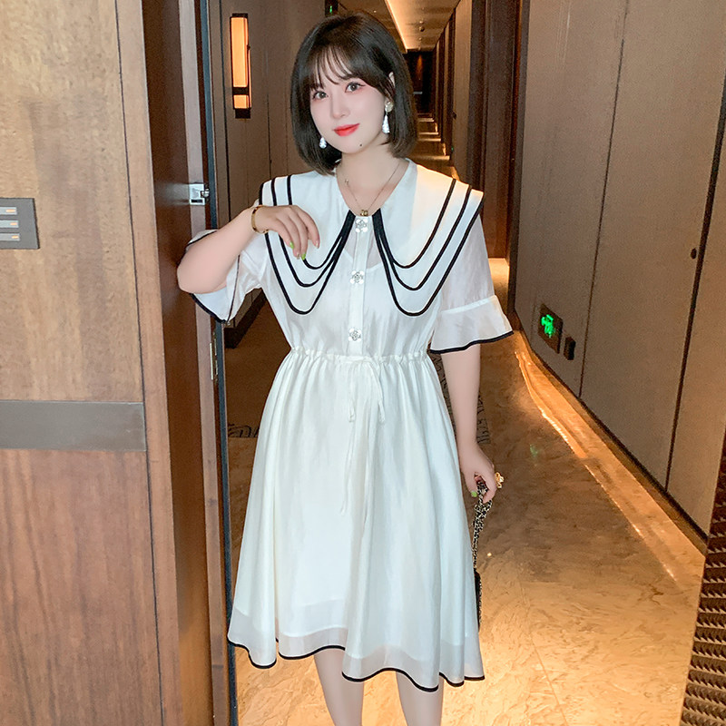 miuco撞色披肩翻领喇叭袖高腰娃娃裙收腰连衣裙女装【现货】