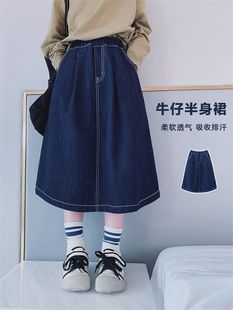 儿童裙牛仔裙韩版四季中长裙小伞裙中大童松紧腰过膝半身裙软