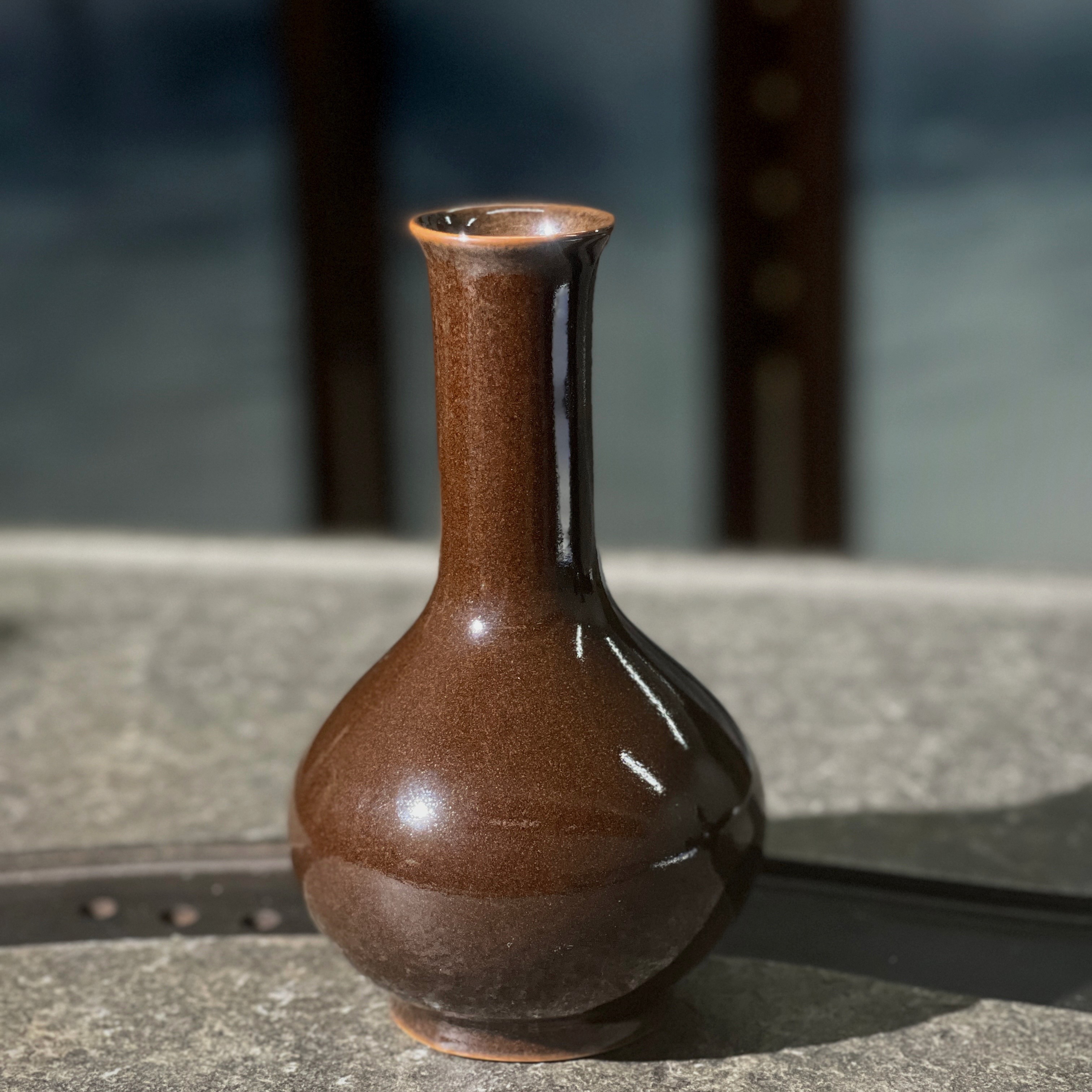 耀州窑陶瓷青瓷花器中式简约文房摆件装饰禅意原矿紫金釉花瓶花插