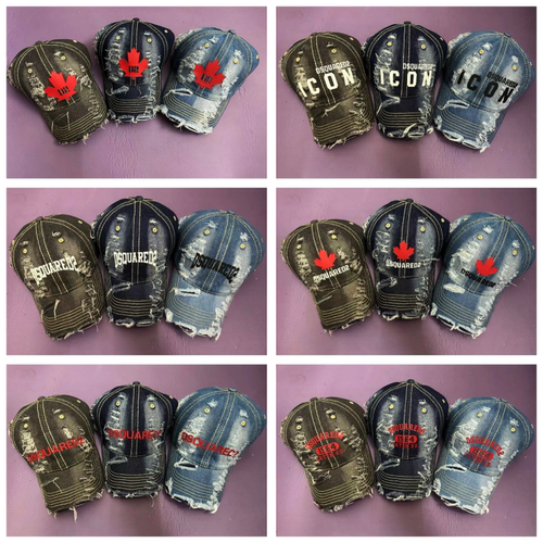 2024欧美D2帽子DSQ2字母鸭舌帽破洞猫须牛仔帽男女防晒遮阳棒球帽