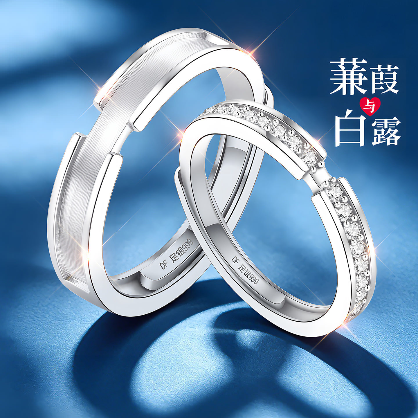 银戒指2026新款999纯银求婚结婚婚戒蒹葭白露情侣对戒情侣款一对