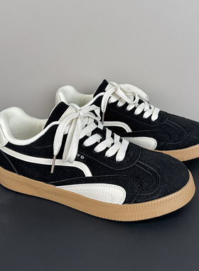 秋季男款厚底板鞋小众高级感翻毛皮德训鞋复古港风时尚百搭休闲鞋