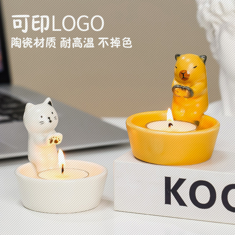 陶瓷香薰蜡烛台可爱小猫小熊摆件