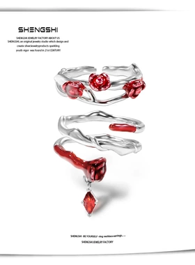 韩版ins原创小众设计个性玫瑰花珐琅高级感开口戒指女不掉色