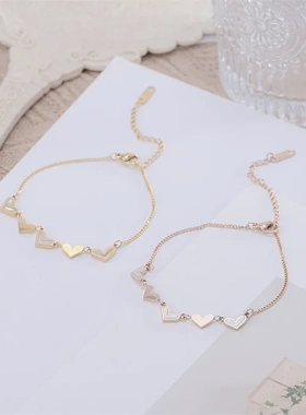 韩版小众 贝壳钛钢爱心手链 设计感小清新不锈钢手链脚链闺蜜礼物