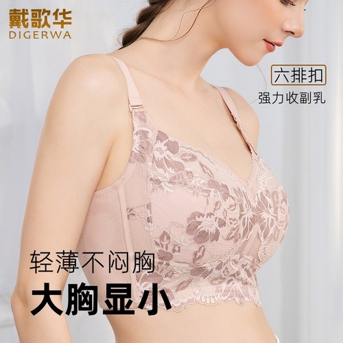 新品大胸显小内衣女六排扣薄款