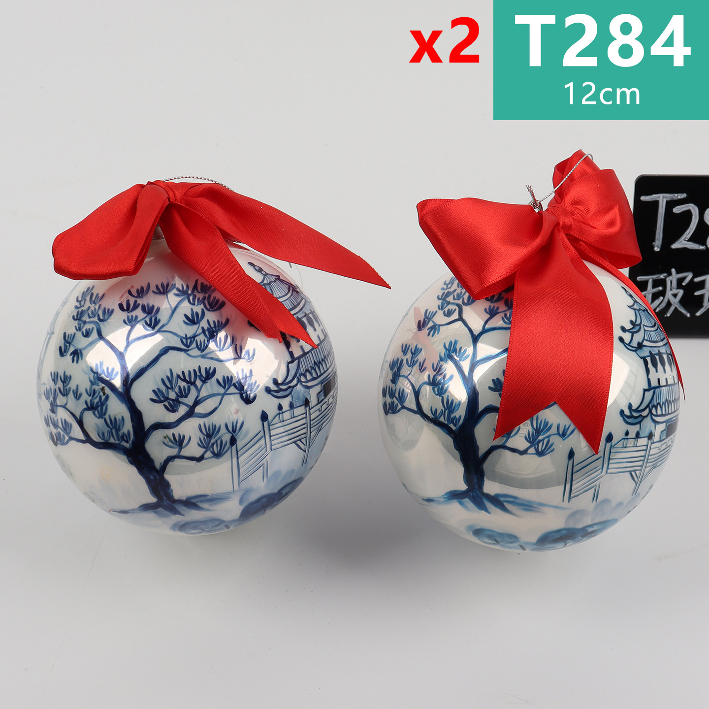 新款圣诞节装饰用品8CM至15CM外贸手工彩绘玻璃圆彩球圣诞树挂件