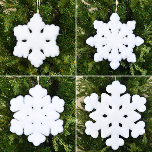 圣诞白色泡沫植绒雪花挂件道具