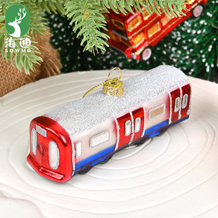 圣诞装饰品玻璃彩绘创意汽车钟楼挂饰圣诞树场景布置吊饰玻璃挂件