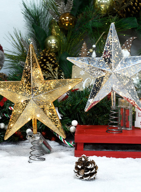 圣诞装饰金银红五角星发光电池盒树顶星摆设圣诞树顶部星星灯摆件