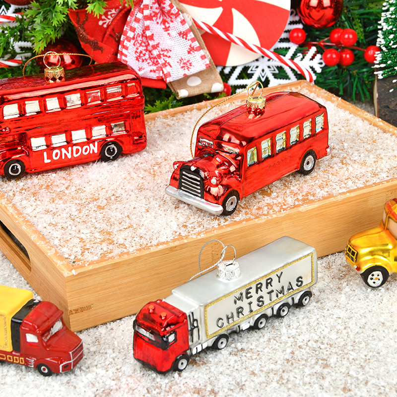 圣诞节装饰玻璃造型巴士校车拖车造型挂饰手工彩绘卡车圣诞树吊饰