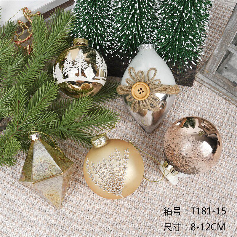圣诞装饰8-15CM玻璃彩绘创意吊球挂饰圣诞树场景布置吊饰藤条挂件