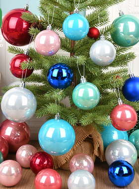 圣诞树装饰品珠光蓝色球银粉提夫尼塑胶光球挂件橱窗美陈布置吊球