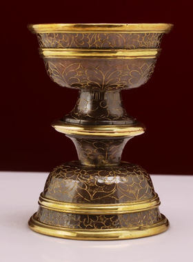 尼泊尔进口紫铜纯手工描金供水碗藏传密宗水杯摆件佛格桑花供杯具