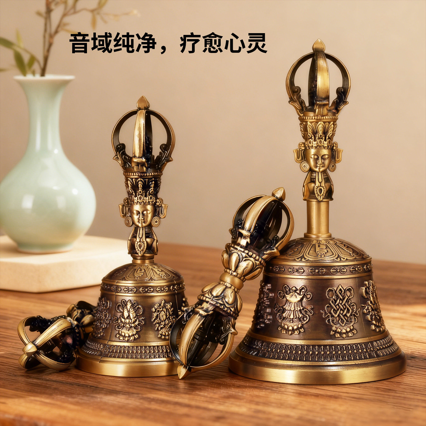 尼泊尔纯铜五股金刚铃杵手工藏式家用铃铛摇铃唤醒铃迷你风铃摆件