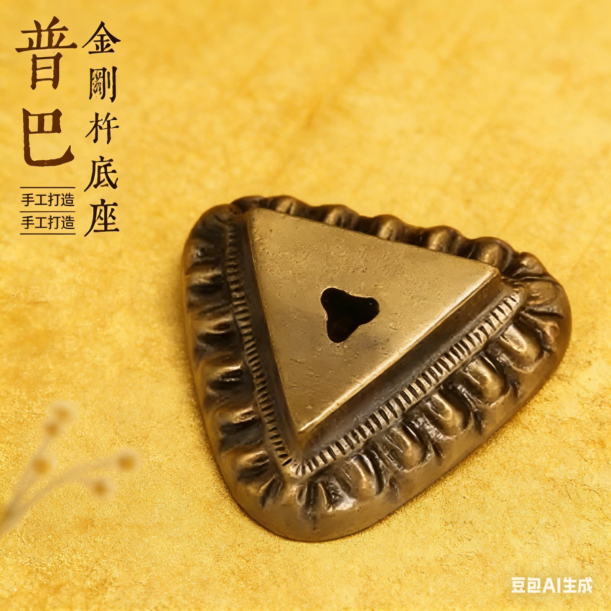 三面普巴金刚杵金刚橛大底座莲花浮雕尼泊尔黄铜精工金刚撅底座