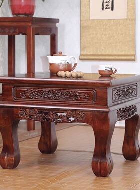品质古典榆木茶几中式方形实木质花架边几室内奇石盆景架飘窗矮桌