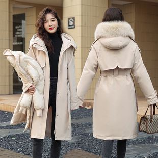 可拆卸派克服女2025新款羽绒棉服女冬季棉袄中长款过膝大毛领外套