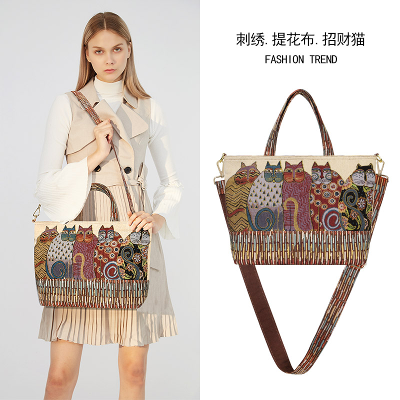 卡秀时尚刺绣轻便帆布女包手提包