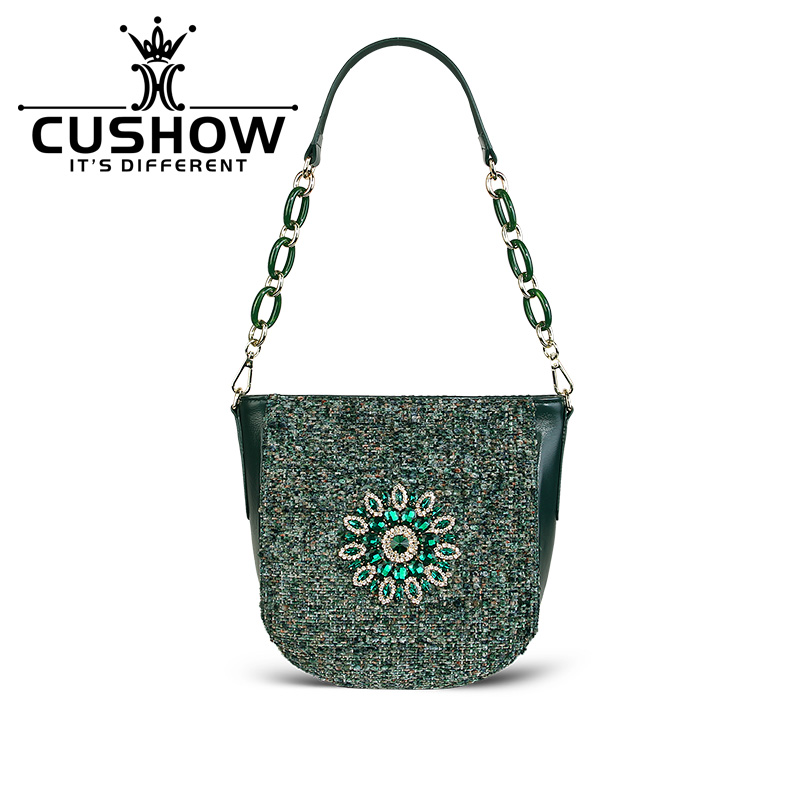 卡秀镶钻真皮单肩斜挎链条女包