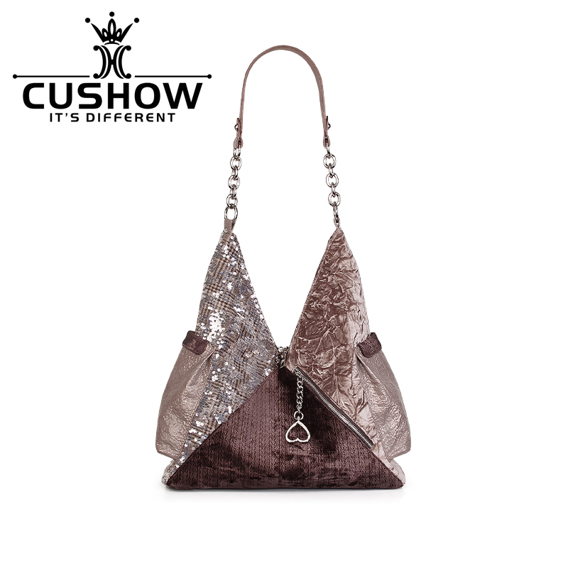 卡秀撞色拼接大容量单肩斜挎女包