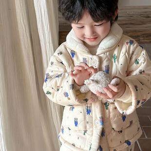 宝宝家居服韩国洋气可外穿儿童三层夹棉睡衣秋冬男孩女童加绒加厚