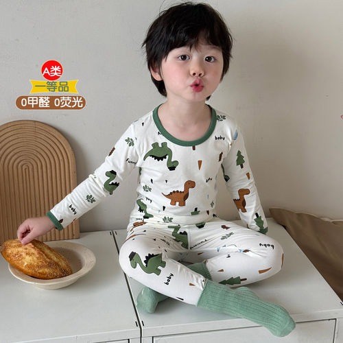 儿童秋衣秋裤男童磨毛莱卡全棉套