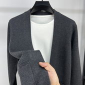 修身 高端含羊毛开衫 男装 披肩外套秋季 潮流 男桑蚕丝V领毛衣针织衫