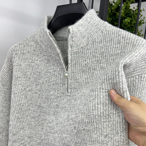 针织衫花色纱毛衣男半高领拉链
