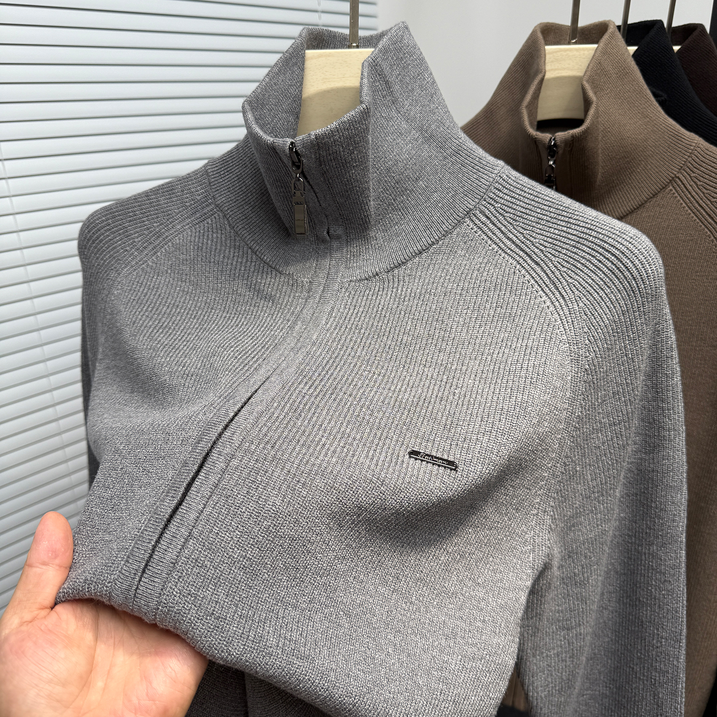 高翻领开衫男针织衫修身休闲外套