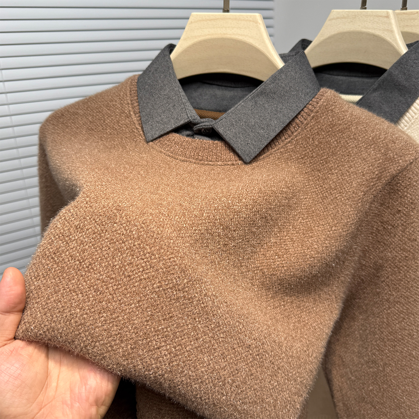 假两件毛衣男雪尼尔加绒打底衫