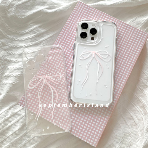 17promax原创设计少女心蝴蝶结适用苹果15promax全包16手机壳透明亚克力12防摔14plus软边13pro粉色